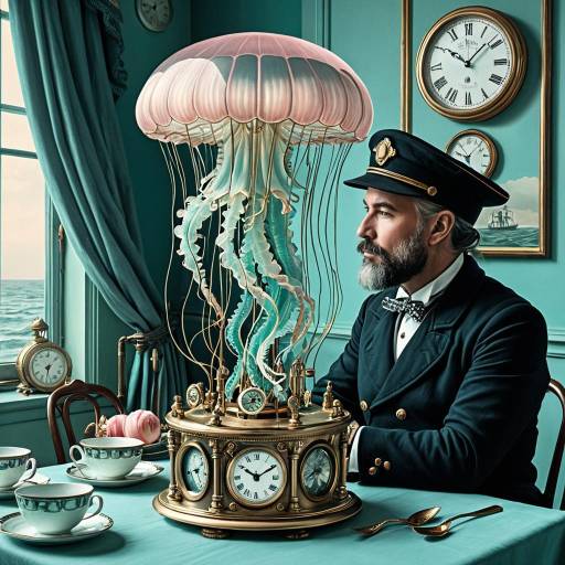 Mechanical Jellyfish with Clockpunk Sea Captain