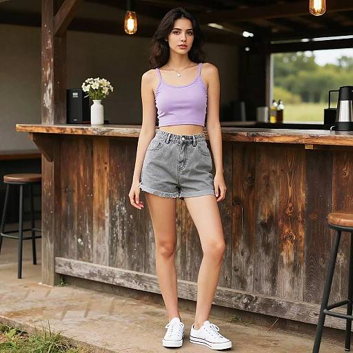 Petite Woman in Rustic Barn Bar