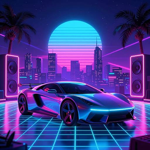 Retro-Futuristic Synthwave Car Scene