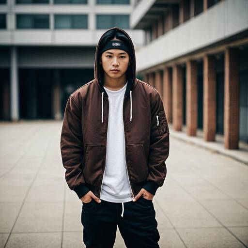 Asian Man in Brown Hoodie Outdoors
