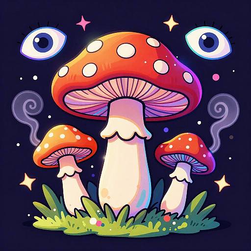 Trippy Neon Mushroom Fantasy Scene