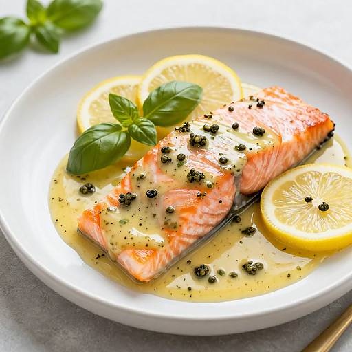 Salmon with Lemon Basil Caper Sauce