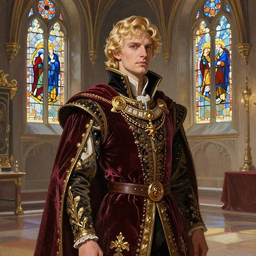Noble Blonde Prince in Medieval Castle