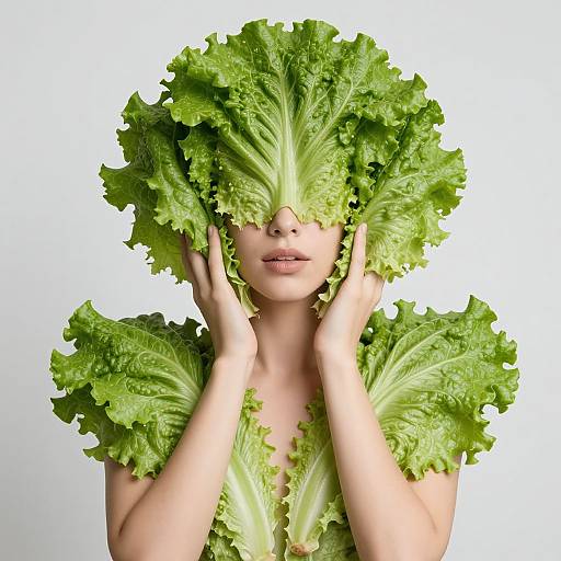 Woman Styled with Vibrant Lettuce Leaves