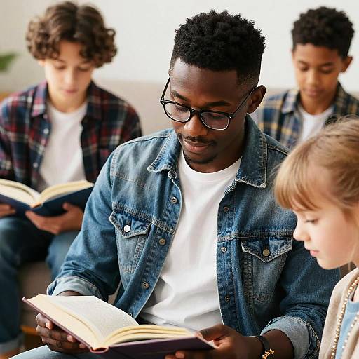 Diverse Boys and Girl Reading Indoors