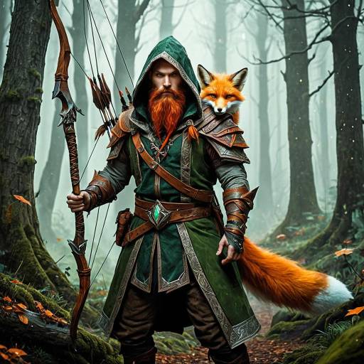 Elven Archer with Woodland Fox in Enchanted Forest