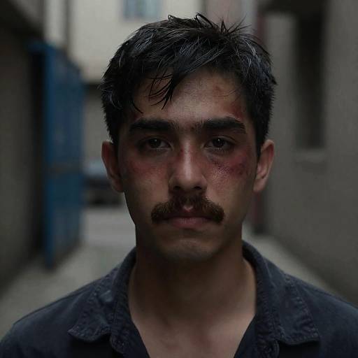 Somber Young Man in Dim Alley