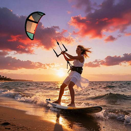 Joyful Teen Kite Surfing at Sunset