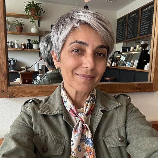 Middle-aged Woman Selfie in Coffee Shop