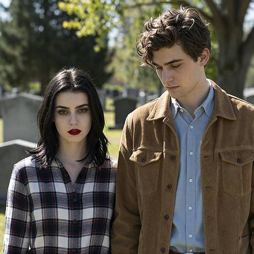 Sunlit Cemetery Portrait of Young Couple