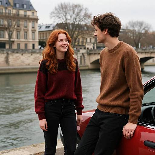 Young Couple by River in Paris