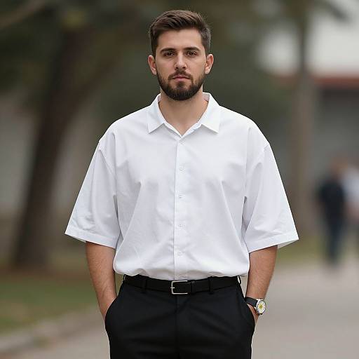 Realistic Man in Oversized Shirt Outdoors