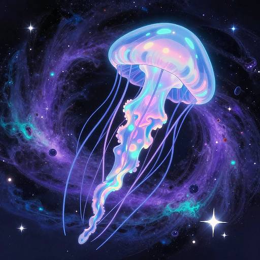 Cosmic Neon Jellyfish in Anime Style