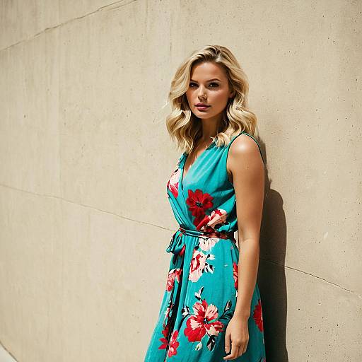 Blonde Woman in Floral Dress Photography