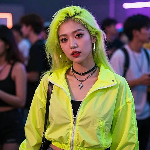 Neon Rave Woman in Crowd