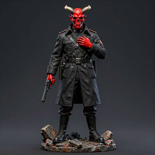 Realistic Red-Skinned Horned Humanoid Sculpture