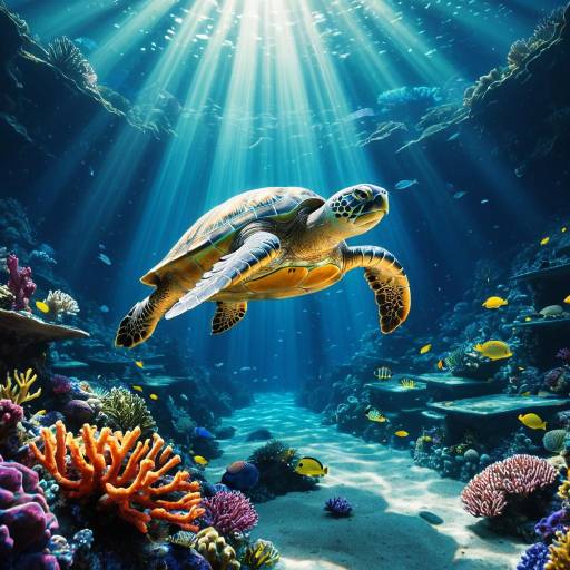 Giant Sea Turtle in Ocean Trench