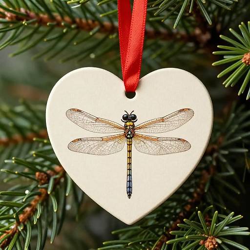 Dragonfly Heart Ornament on Pine Tree