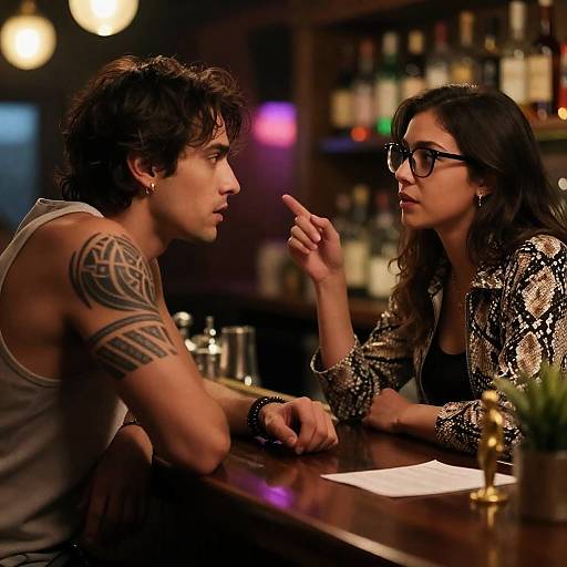 Intense Bar Encounter with Colorful Atmosphere