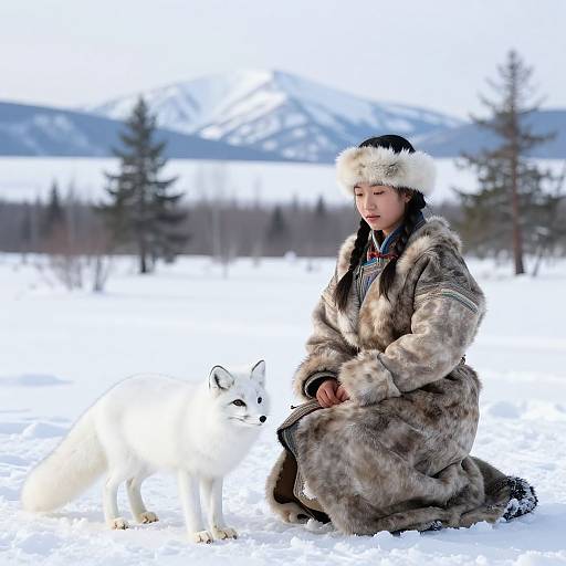 Winter Siberian Tundra with Mongol Girl