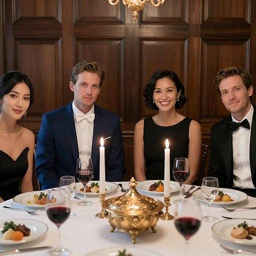 Elegant Dinner Scene with Four People