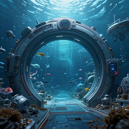 Futuristic Underwater Portal to Space Station