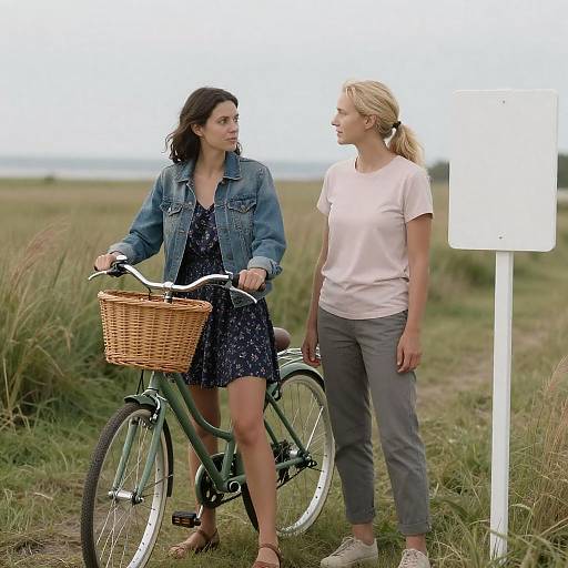 Two Friends with Bicycle in Nature