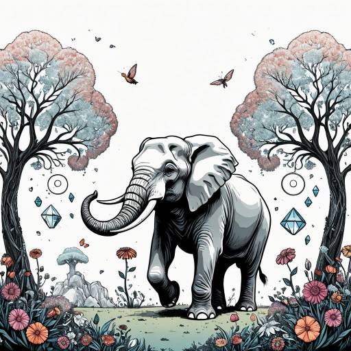 Whimsical Elephant with Surreal Landscape