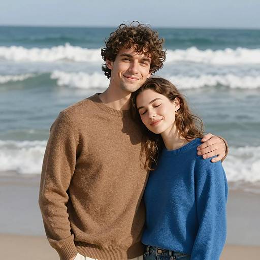 Romantic Beach Moment with Waves