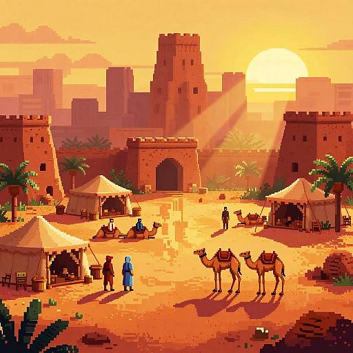 Pixel Art Desert Oasis Scene