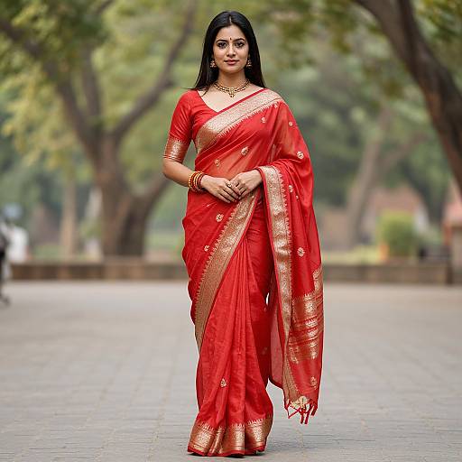 Elegant Woman in Red Western Saree