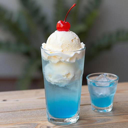 Blue ice cream float with cherry