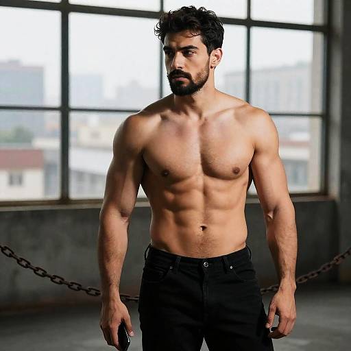 Intense Muscular Man in Urban Setting