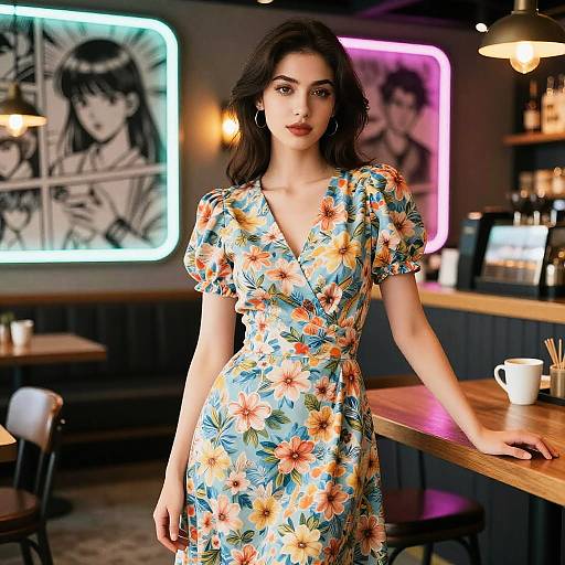 Vintage Floral Dress in Neon Coffee Bar