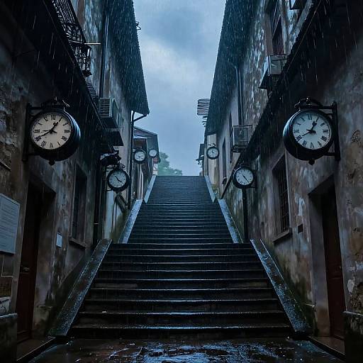 Surreal Timeless Corridor with Upward Rain