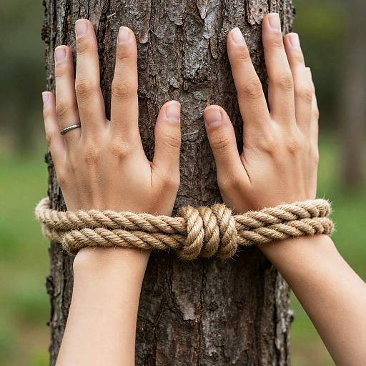 Hands Bound with Rope Around a Tree
