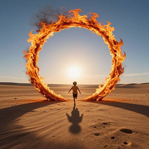 Child Racing Toward Fiery Otherworldly Horizon