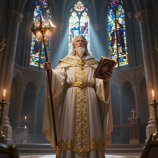 Human Cleric Ritual in Ancient Cathedral