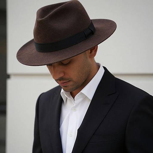 Man in Black Suit and Brown Hat
