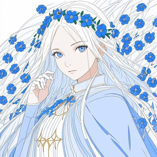 Anime Girl with Blue Flowers