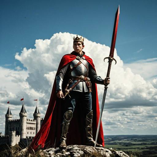 Medieval King with Sword and Red Cape