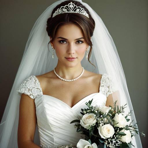 Elegant Bride in White Dress with Bouquet