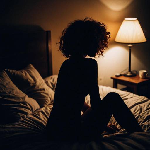 Silhouette of Woman Sitting on Bed at Night