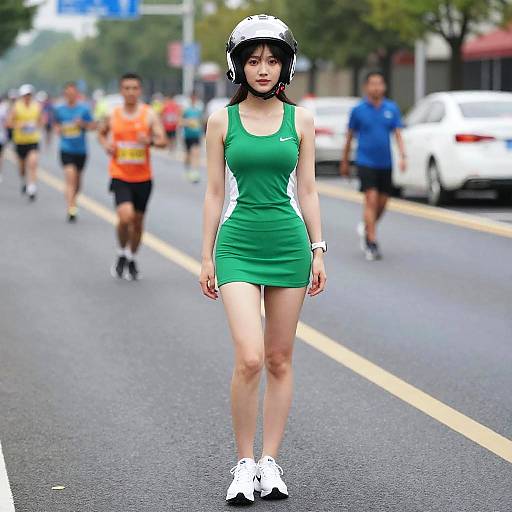 Female Marathon Outfit in Green Dress