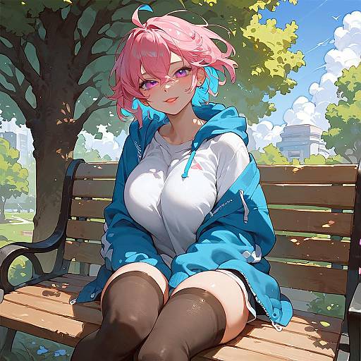 Shy Park Bench Anime Pinup Girl