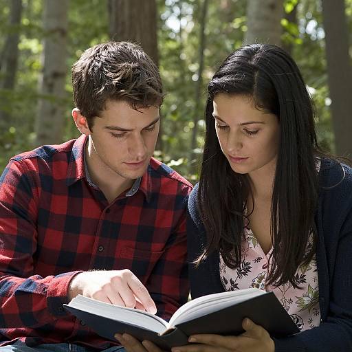 Serene Forest Moment: Couple Reading Together