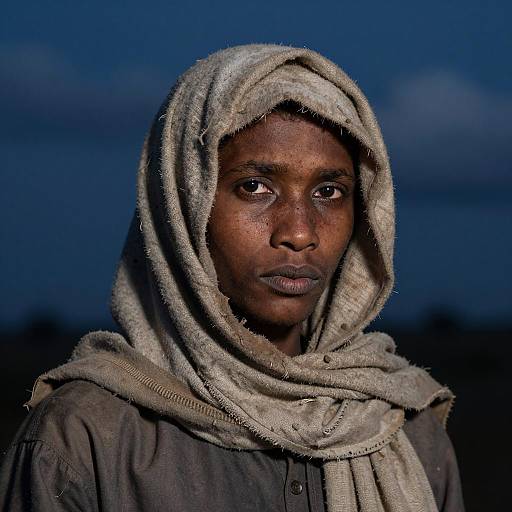 Portrait of Man with Hooded Cloth Headscarf at Night