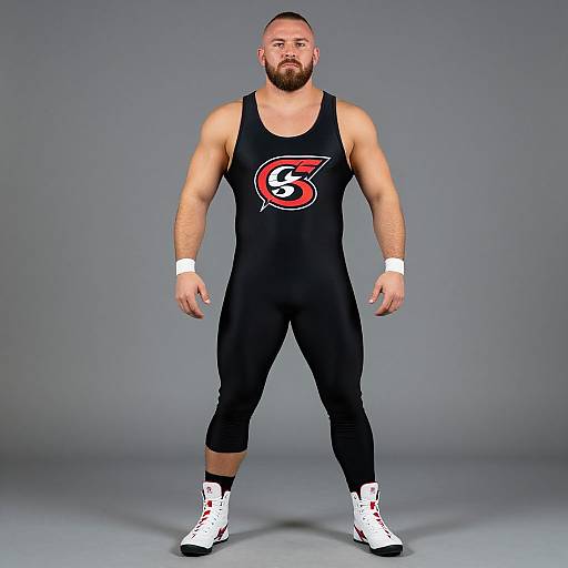 Bearded Wrestler in Black Outfit
