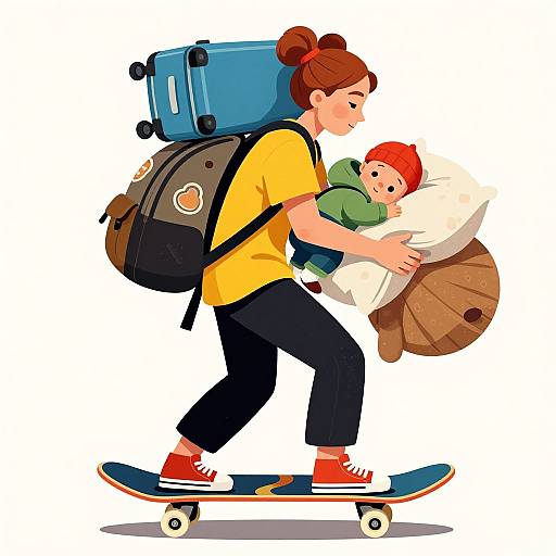 Vibrant Skateboarding Mom with Baby