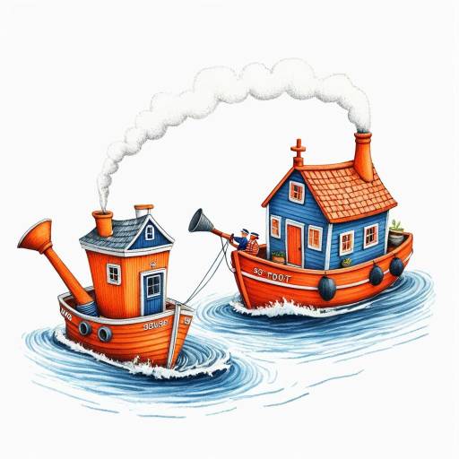 Whimsical Tug Boats with Terracotta Pot Houses